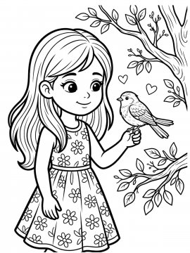 Раскраска Девочка и птичка