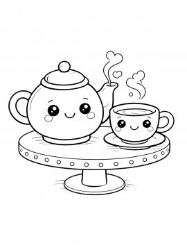 Раскраска Милый чайник с чашкой