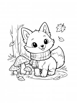 Раскраска Милый лисенок в шарфе
