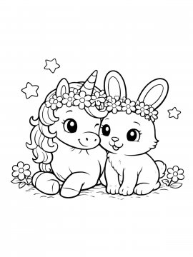 Раскраска Единорожка и кролик