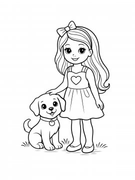 Раскраска Девочка и щенок