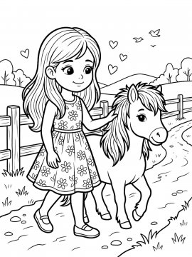 Раскраска Девочка и пони