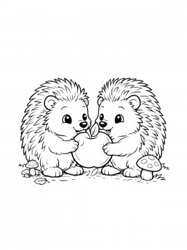 Раскраска Ежики делят яблоко