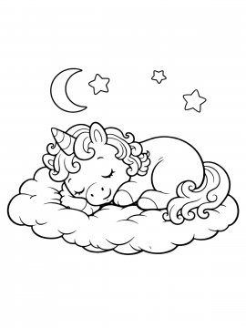 Раскраска Единорожка спит на облочке