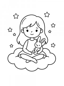 Раскраска Девочка с плюшевым зайчиком