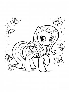 Раскраска Флаттершай с бабочками