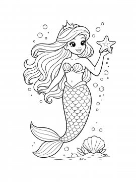Раскраска Русалочка держит морскую звезду