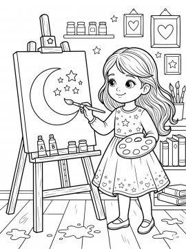 Раскраска Девочка рисует