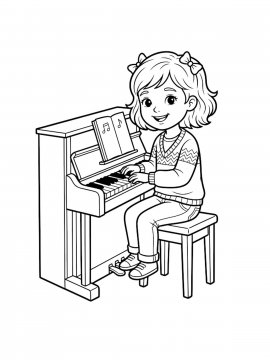 Раскраска Девочка играет на пианино