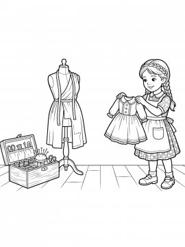 Раскраска Девочка сшила платье