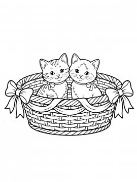 Раскраска Две кошечки в корзине