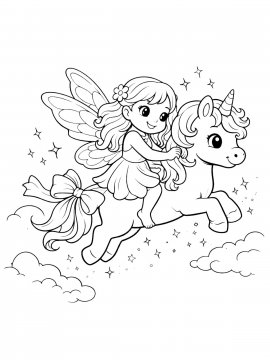 Раскраска Фея летит на единорожке