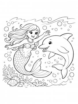 Раскраска Русалочка с дельфином