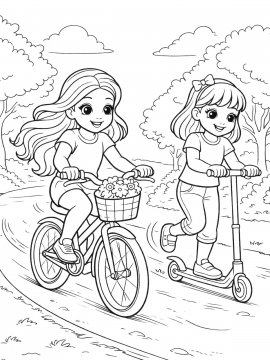 Раскраска Подружки катаются в парке