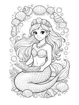 Раскраска Русалка с альбомом в руках