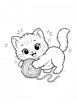 Раскраска Игривый котенок с клубком
