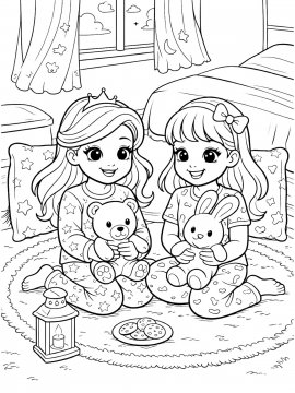 Раскраска Две подружки с плюшевыми игрушками