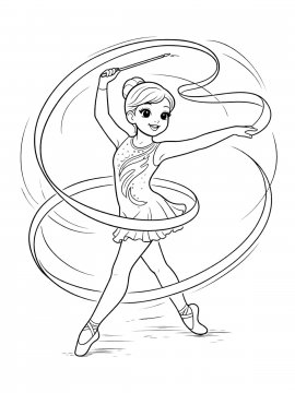 Раскраска Гимнастка с лентой