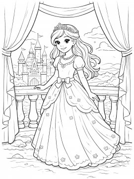 Раскраска Принцесса на фоне замка