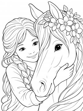 Раскраска Девушка обнимает лошадь