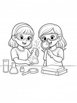 Раскраска Девочки на уроке химии