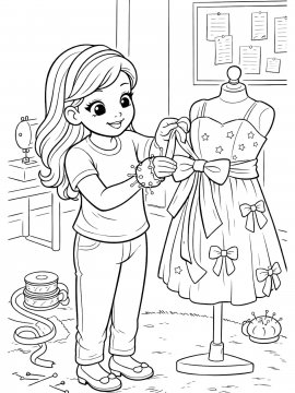 Раскраска Девушка шьет платье