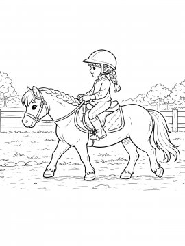 Раскраска Девочка катается на пони