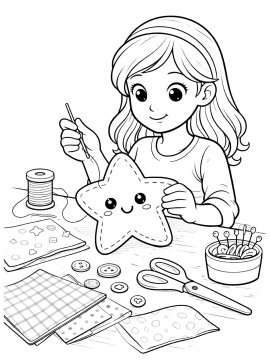 Раскраска Девочка шьет морскую звезду