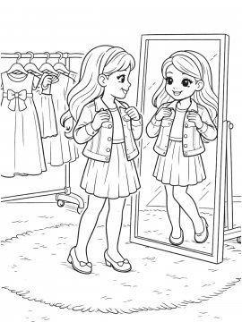 Раскраска Девочка у зеркала