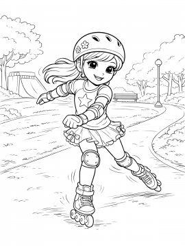 Раскраска Девочка катается на роликах