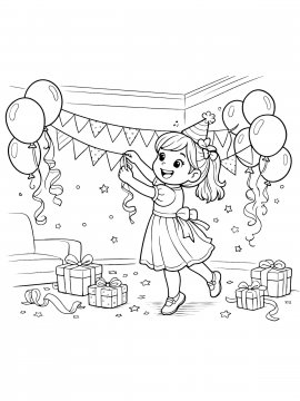 Раскраска Девочка украшает комнату к празднику