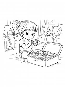 Раскраска Девочка разбирает свои украшения