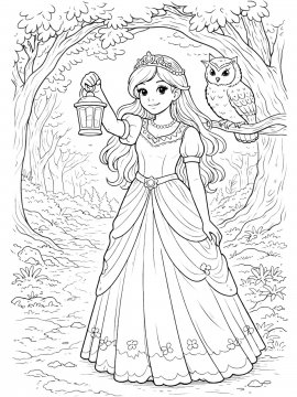 Раскраска Принцесса в сказочном лесу