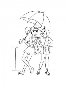 Раскраска две девочки под зонтиком