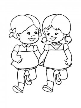 Раскраска две маленькие девочки на прогулке