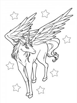Раскраска единорог с крыльями и звезды