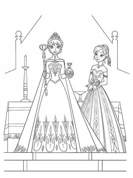 Раскраска Эльза с короловскими регалиями и Анна