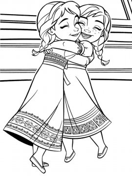Раскраска малышки Эльза и Анна обнимаются
