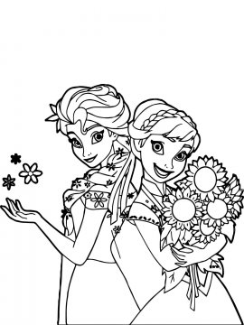Раскраска Эльза и Анна с цветами