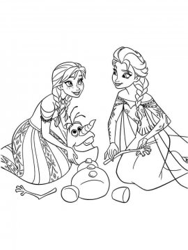Раскраска Эльза и Анна играют с Олафом
