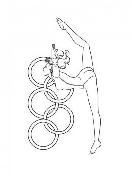 Раскраска Гимнастка на фоне олимпийских колец