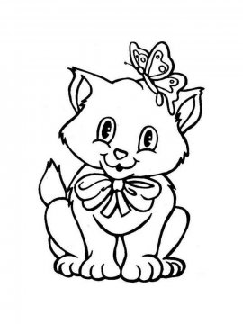 Раскраска Милый котик с бабочкой на голове