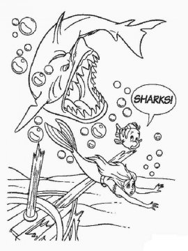 Раскраска Ариэль убегает от акул