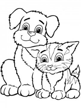 Раскраска Собака с кошкой