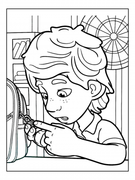 Раскраска ДимДимыч чинит молнию на рюкзаке 