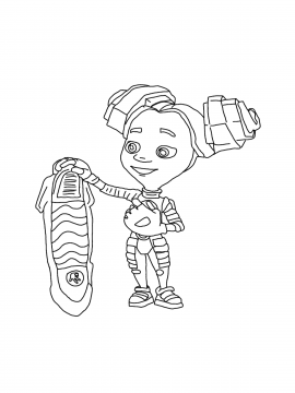 Раскраска Шпуля держит доску и улыбается