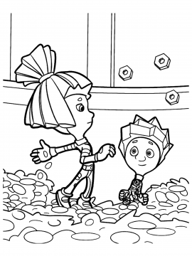 Раскраска Симка и Нолик среди болтов и деталей