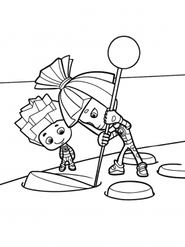 Раскраска Симка и Нолик чинят кнопку с помощью булавки