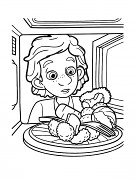 Раскраска ДимДимыч смотрит в микроволновку на тарелку с едой