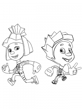 Раскраска Симка и Нолик бегут в разные стороны